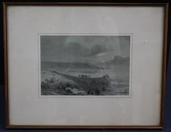 English School Figures in an extensive landscape, 6.75 x 10in.